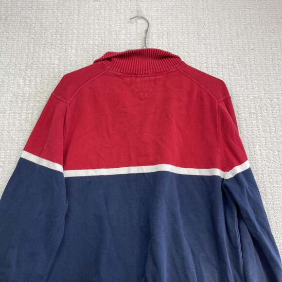 Tommy Hilfiger Sweater Mens L Blue / White / Red Cotton Half Zip Logo Classic - Picture 11 of 12